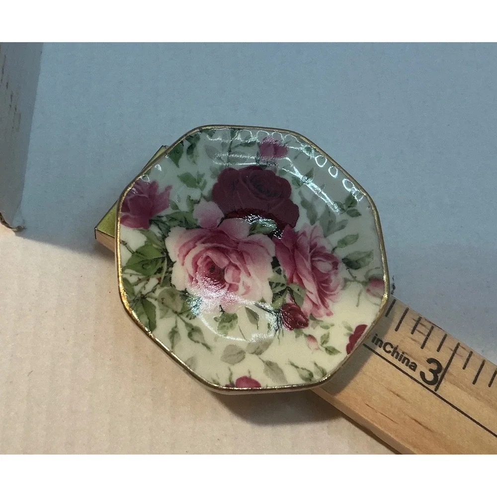 Vintage Miniature Tea Set Porcelain Rose Floral Gold Trim 6pc Set